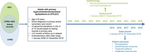 Figure 1 Overview of study cohort selection, study and index periods, and outcomes.