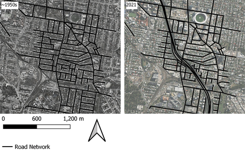 Figure 5. Street network changes in Study Area 3 (1950s to 2021).