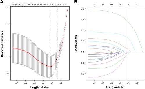 Figure 1 Demographic and clinical feature selection using the LASSO binary logistic regression model.