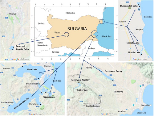 Figure 1. Map of Bulgaria showing the sampling sites (modified after http://www.ginkgomaps.com and Google Maps, accessed 6 November 2019).