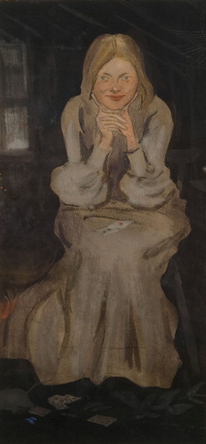 Figure 5. Painting of Eva Arosenius with playing cards, ca 1906, watercolours and gouache, 32 × 15.5 cm, private collection.
