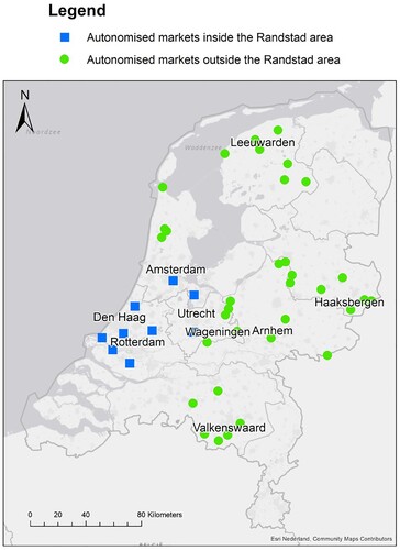 Figure 1. Map of autonomized markets in the Netherlands. Based on data from the Markt van Morgen (2021).