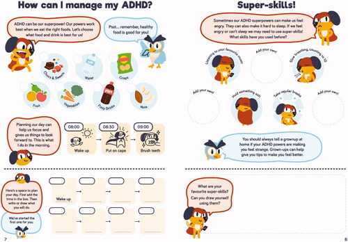 Figure 2. Illustration of how managing ADHD has been approached in the activity book. Young people are able to record their own routine and ways they like to manage their ADHD in the bottom third.