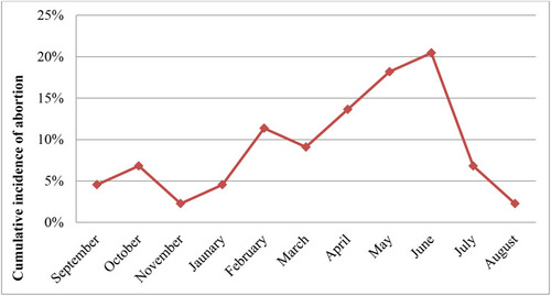 Figure 2 Cumulative incidence of cattle abortion by month in the study areas.