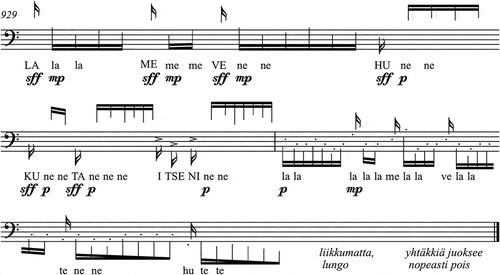 Figure 12. “La Follia I e cadenza”, bb. 929–930: the Gardener’s part. © Fennica Gehrman, Helsinki. Printed with the permission of the publisher.