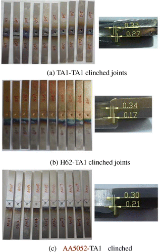 Figure 14. Clinched joints between similar and dissimilar metal sheets (dimensions are in mm) [Citation174].