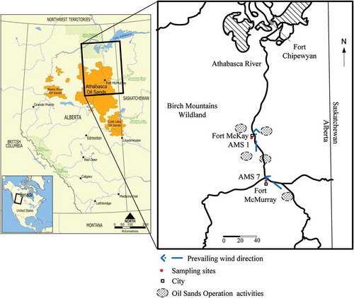 Figure 2. Map of sampling locations in Alberta, Canada (http://en.wikipedia.org/wiki/File:Athabasca_Oil_Sands_map.png).