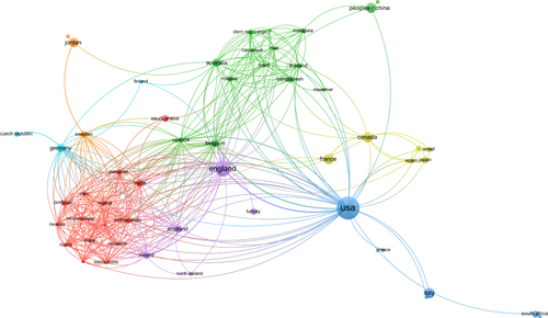 Figure 1 Co-countries/regions network visualization.