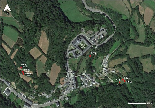 Figure 3. Location of the seven trenches around the abbey.