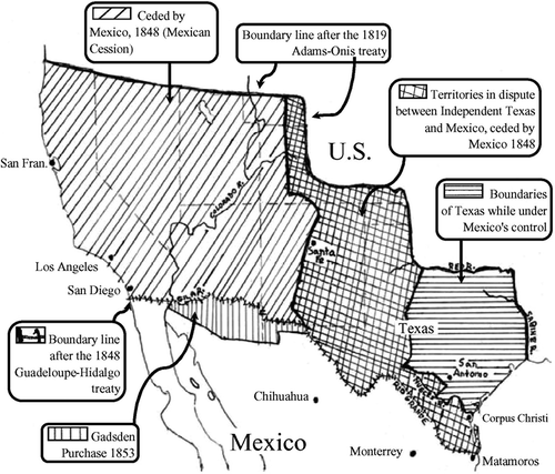 FIGURE 1 The territorial expansion of the United States into the Southwest 1819–1848.