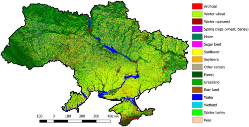 Figure 3. Crop classification map at 10 m spatial resolution for Ukraine for 2017.