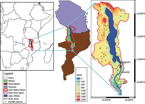 Figure 1. The study area, Lake Malawi and Shire River basins