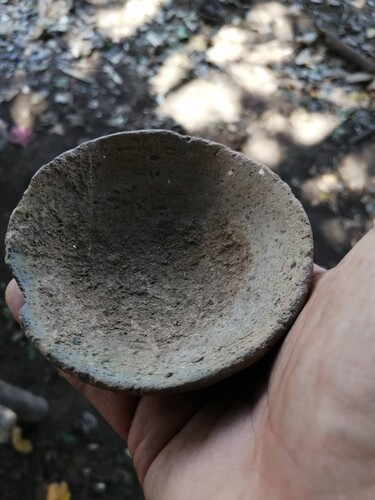 Figure 3: A small plate-like artefact found in El Cerro de la Negra, a neighbouring hill of El Potrero. Photo by Ulises Moreno-Tabarez, 15 November 2020.