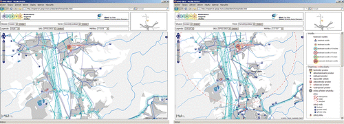 Figure 5.  Example of two different contexts (visualization for transport of dangerous cargo: monitoring (left) and incident (right)).