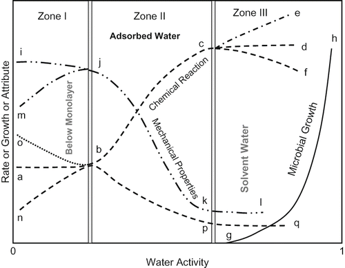Figure 3 Updated stability diagram based on the water activity concepts.