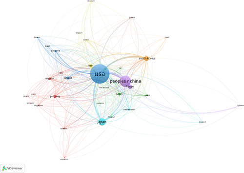 Figure 3 Co-occurrence network map of countries/regions.