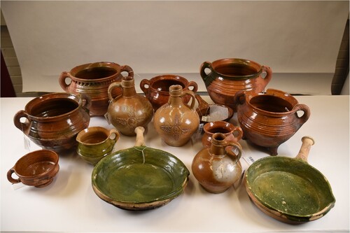 Figure 9. A compilation of the Esselholm finds, cooking pots and pans with Bartmann jugs. Photo: Riikka Tevali.
