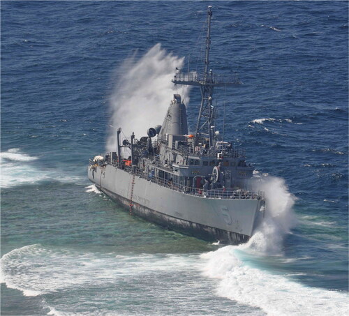 Figure 1. Grounding of the USS Guardian on the Tubbataha Reef (130 km southeast of Palawan, Philippines) in January 2013 (US Navy photo, public domain).