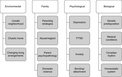 Figure 1 Common biopsychosocial risk factors for sleep difficulties in adopted youth.