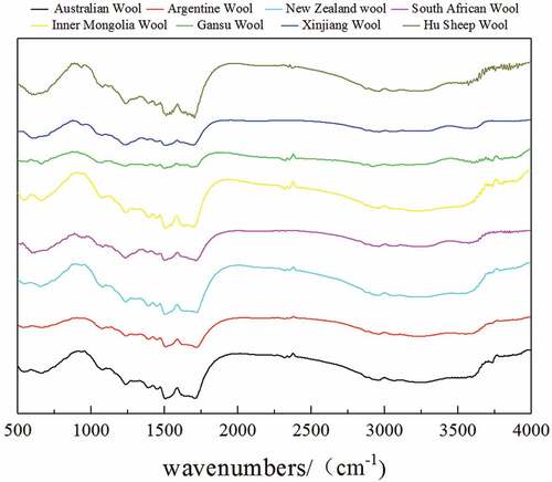 Figure 5. IR spectra of each kind of wool.