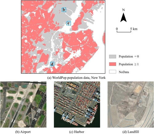 Figure 10. Flaws of using a smaller threshold (zero) for the population count. “NoData” represents areas that were mapped as unsettled (Bondarenko et al. Citation2020).
