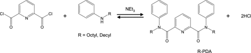 Figure 1. Synthetic route to and structure of R-PDA (alkylpyridinedicarboxyamide).