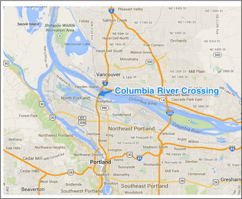 Figure 3 Location of the proposed Columbia River Crossing. Source: Google maps.