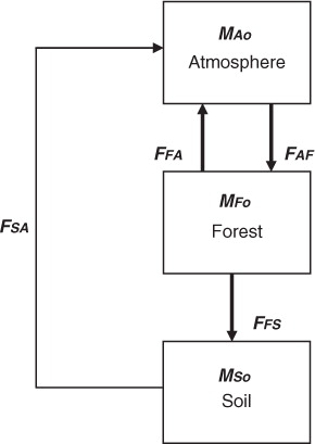 Fig. 1 Box model of the flow of carbon between the reservoirs and representing processes in the Sundarban forest.