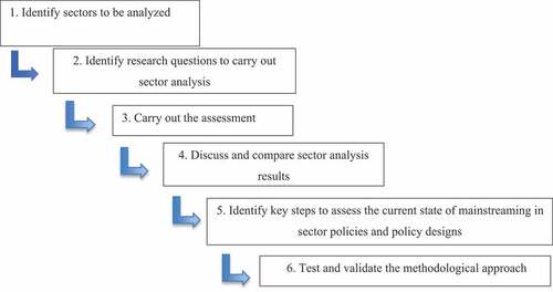 Figure 1. Flowchart of the six phases used to develop the methodological approach for assessing mainstreaming in sectors and designing policies.