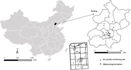 Figure 1 Location of 12 air quality monitoring sites, and one meteorological station in Beijing, China.