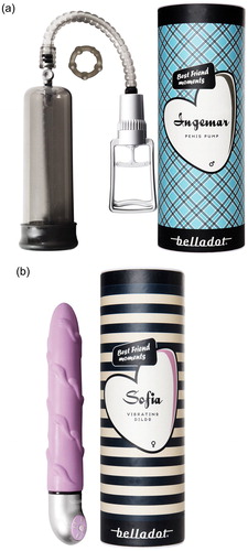 Figure 3 Belladot sex toys. (a) Belladot Ingemar, penis pump; (b) Belladot Sofia, vibrating dildo. Courtesy of Belladot.