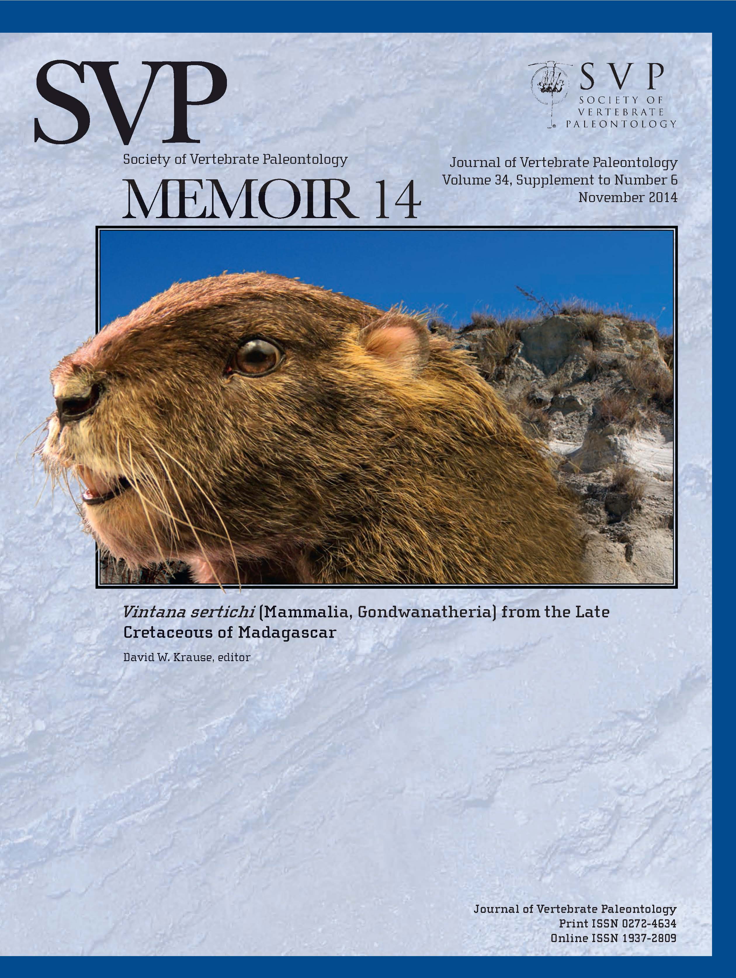 Cover image for Journal of Vertebrate Paleontology, Volume 34, Issue sup1, 2014