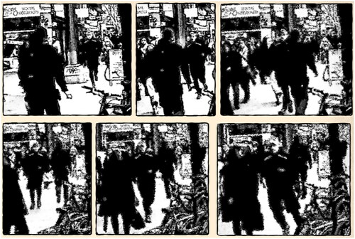 Figure 5. (a–f) A tall jogger running through the crowd, the sequence of Figures (a–f) are taken within a 3 seconds period, where the jogger is changing directions four times.