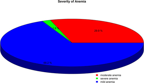 Figure 2 Severity of anemia among pregnant women attending antenatal care in DURH, Southern Ethiopia, 2019 (n=373).