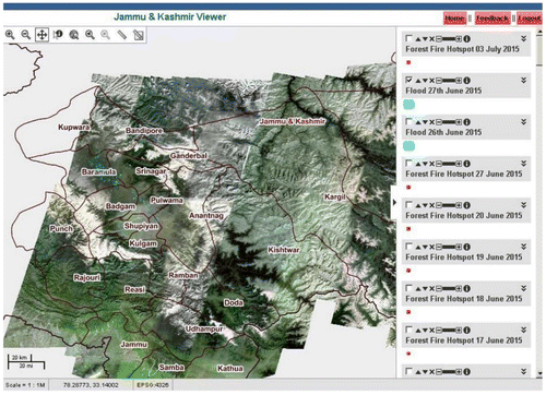 Figure 15. Spatial viewer with GIS tools for managing Jammu and Kashmir floods in 2015.