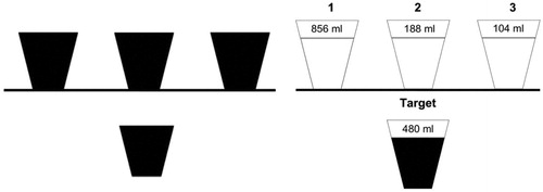 Figure 2. Examples of the perception task with four identical jars (left) and one problem task in the normal arrangement condition (right).