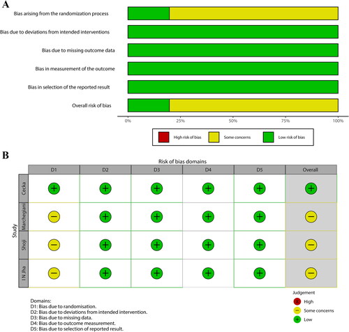 Figure 2. (a,b) The quality assessment of the included studies.