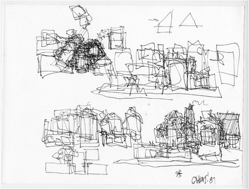 Figure 1. Frank Gehry, ‘drawdlings’ for the Jay Chiat Residence, Sagaponeck, New York, 1986 © Frank O. Gehry. Frank Gehry papers, Series I: Architectural Projects, Getty Research Institute, Los Angeles, CA. Digital image courtesy of the Getty Research Institute Digital Collections.