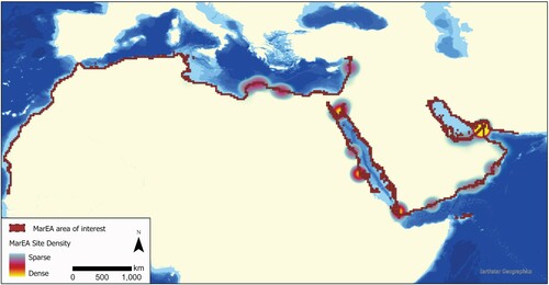 Figure 4. Map of MarEA site density in the EAMENA database (produced on ArcGIS Pro).