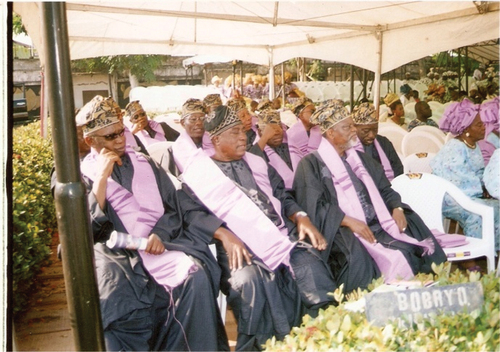 Figure 7. Bobayo male group dressed in etu fabric.