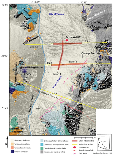 Figure 9. Reference map showing topography overlain with generalised geology.