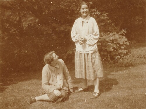 Figure 3. Photograph of Katharine Pleydell-Bouverie (seated) and Norah Braden at Coleshill, c. 1928–30. From the papers of Bernard Leach at the Crafts Study Centre, University for the Creative Arts, BHL/9184.