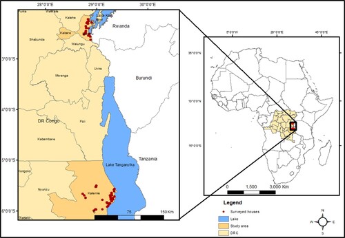 Figure 1. Map of the study areas, Eastern DRC. Map made using shape files from the common geographical reference (http://www.rgc.cd).