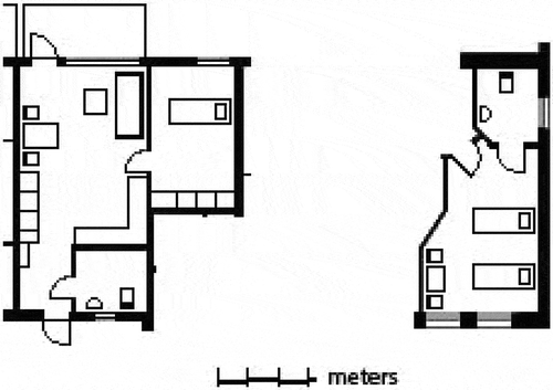 Figure 3. Plan of flat in the extra-care housing and the bed-sitting room in the assisted living (to the right).