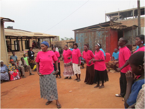 Photo 5. A drama group performing in the community. The youth identified drama as an avenue they could use to carry out education on maternal and other health issues affecting their communities.