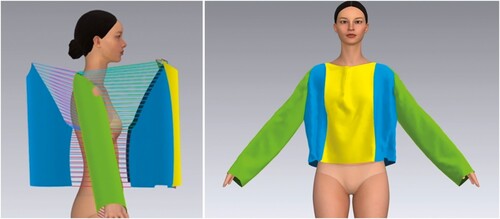 Figure 8. Clo3D visualisation of garment made from two end of life sportswear pieces (authors own).