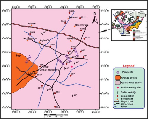Figure 3. Location map showing sampling pattern superimposed on the geologic map.