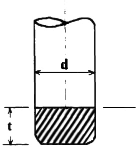 FIGURE 2 Schematic diagram of a typical probe (t and d are thickness of tip rubber and diameter of probe, respectively).