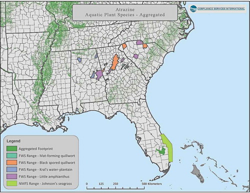 Figure 21. Map showing county-level distribution of the listed aquatic plant species except for Gambel’s watercress found in the Davis mountains, Jeff Davis county, Texas