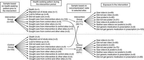 Fig. 1 Health-seeking patterns and exposure to the intervention.